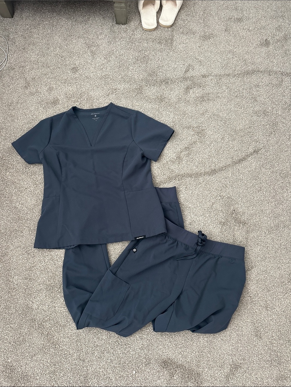 Jaanuu Women's Navy V-Neck Scrub Top and Drawstring Pants